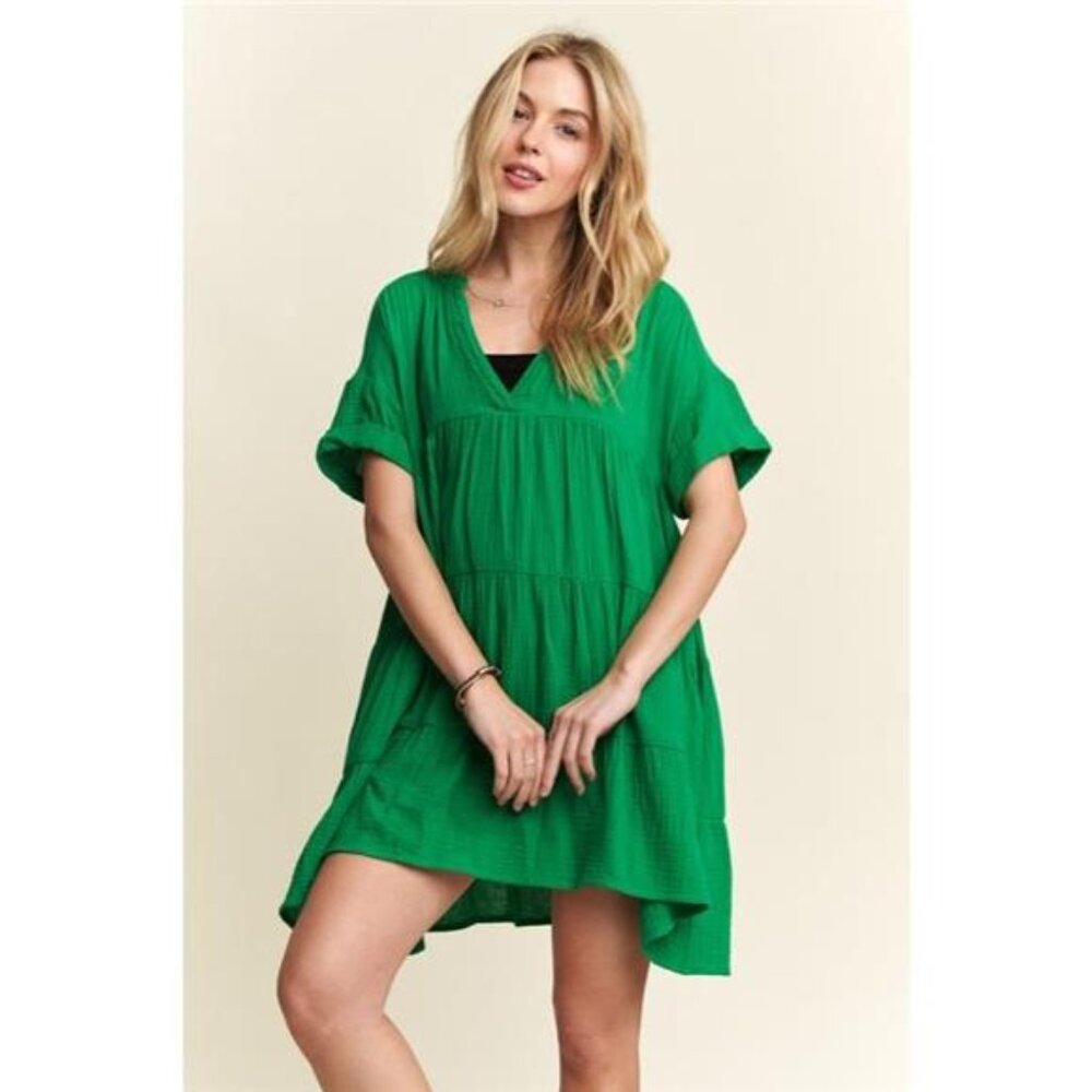 ADORA Tiered Notched Short‎ Sleeve Dress